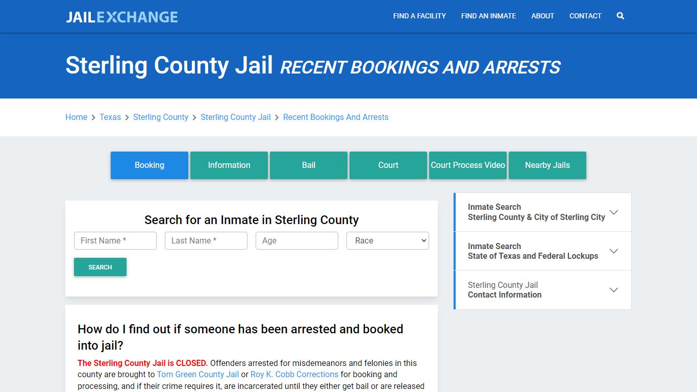 Sterling County Jail & Sheriff Recent Bookings And Arrests